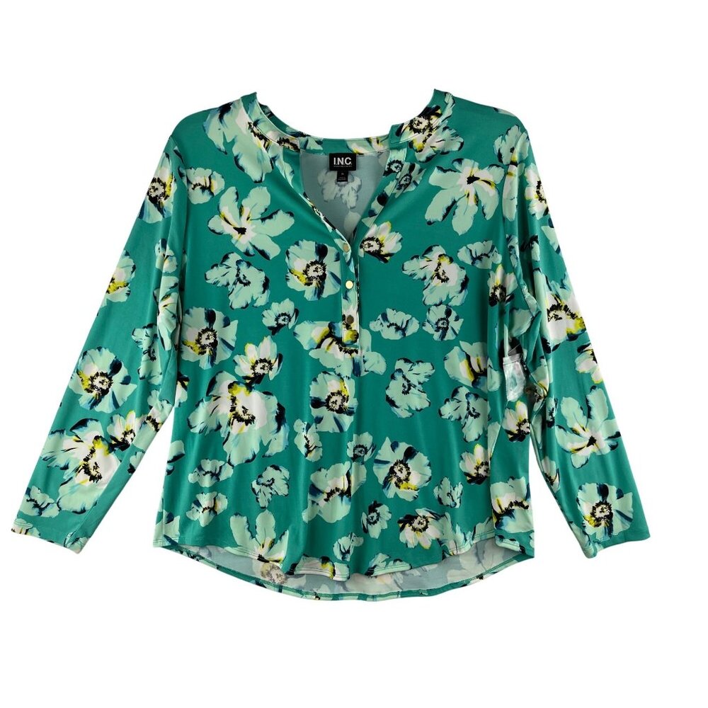 INC International Concepts Teal Floral Henley Blouse